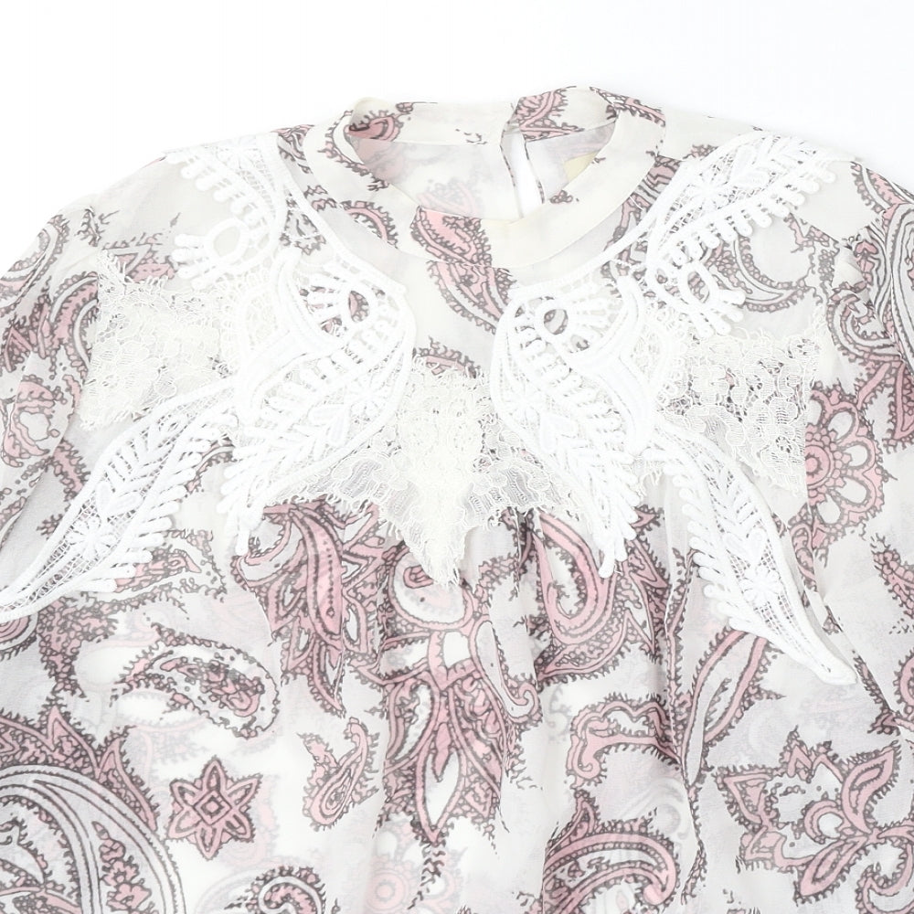 LOFT Womens Multicoloured Geometric Polyester Basic Blouse Size S Round Neck