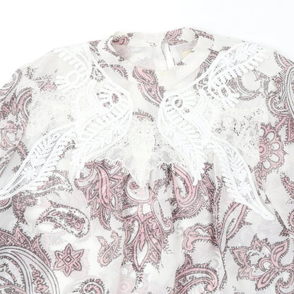 LOFT Womens Multicoloured Geometric Polyester Basic Blouse Size S Round Neck