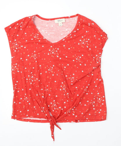 Style and co Womens Red Geometric Cotton Basic Tank Size M V-Neck - stars