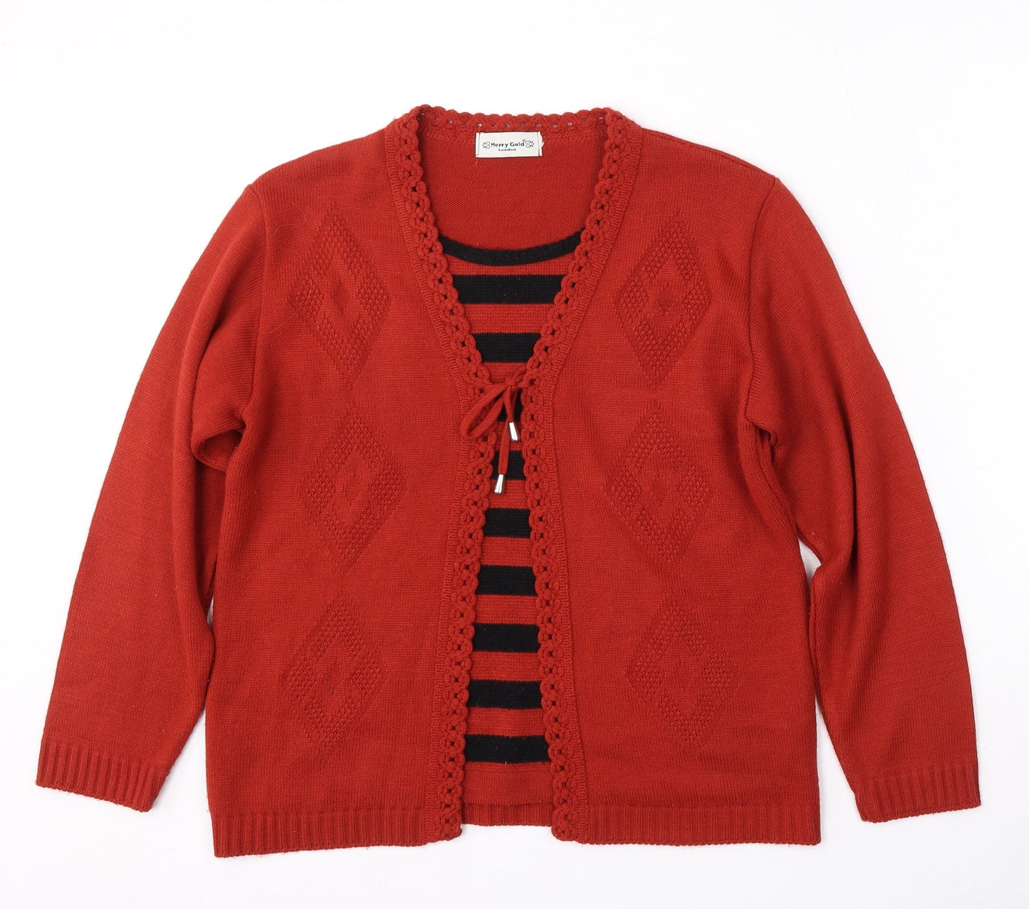 Womens UK Size M Merry Gold Red Cardigan Jumper