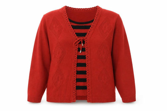 Womens UK Size M Merry Gold Red Cardigan Jumper