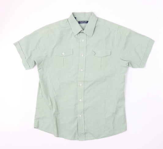 Mens UK Size M Premier Man Green  Button-Up Short Sleeve Casual Shirt