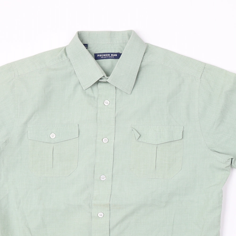 Mens UK Size M Premier Man Green  Button-Up Short Sleeve Casual Shirt
