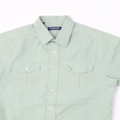 Mens UK Size M Premier Man Green  Button-Up Short Sleeve Casual Shirt