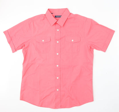 Premier Man Mens Pink Polyester Button-Up Size M Collared Button