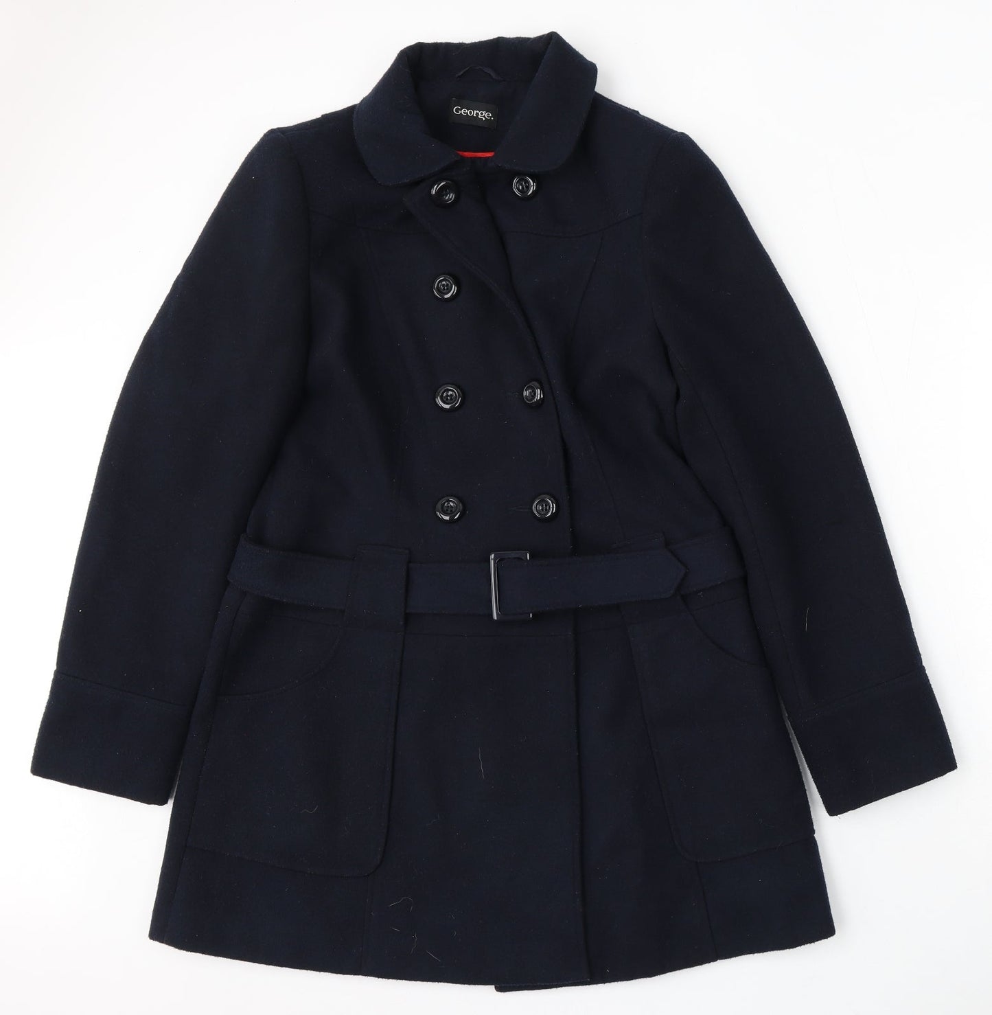 George Womens Blue Pea Coat Coat Size 12 Button