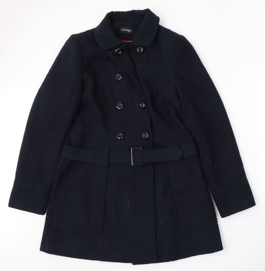 George Womens Blue Pea Coat Coat Size 12 Button