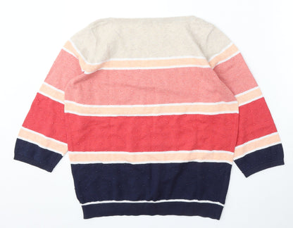 Bonmarché Womens Multicoloured Round Neck Striped Cotton Pullover Jumper Size M