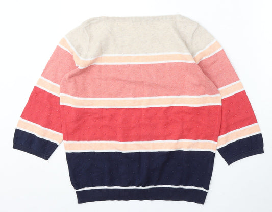 Bonmarché Womens Multicoloured Round Neck Striped Cotton Pullover Jumper Size M