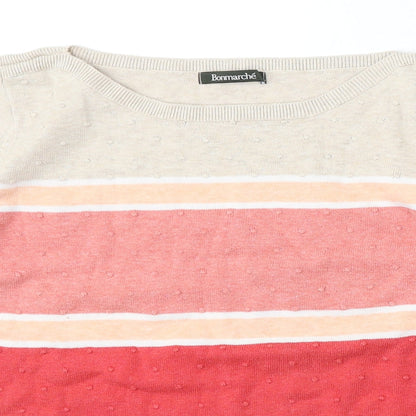 Bonmarché Womens Multicoloured Round Neck Striped Cotton Pullover Jumper Size M