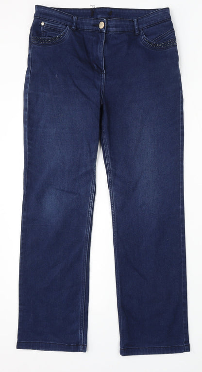 Per Una Womens Blue Polyester Straight Jeans Size 32 L29 in Regular Button