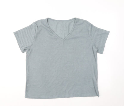 SheIn Womens Blue Polyester Basic T-Shirt Size L V-Neck
