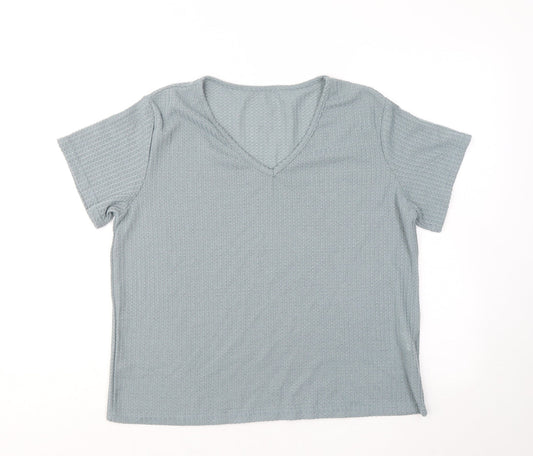 SheIn Womens Blue Polyester Basic T-Shirt Size L V-Neck