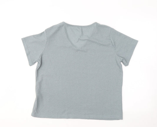 SheIn Womens Blue Polyester Basic T-Shirt Size L V-Neck