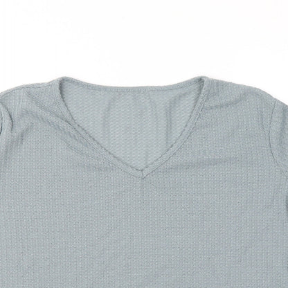 SheIn Womens Blue Polyester Basic T-Shirt Size L V-Neck