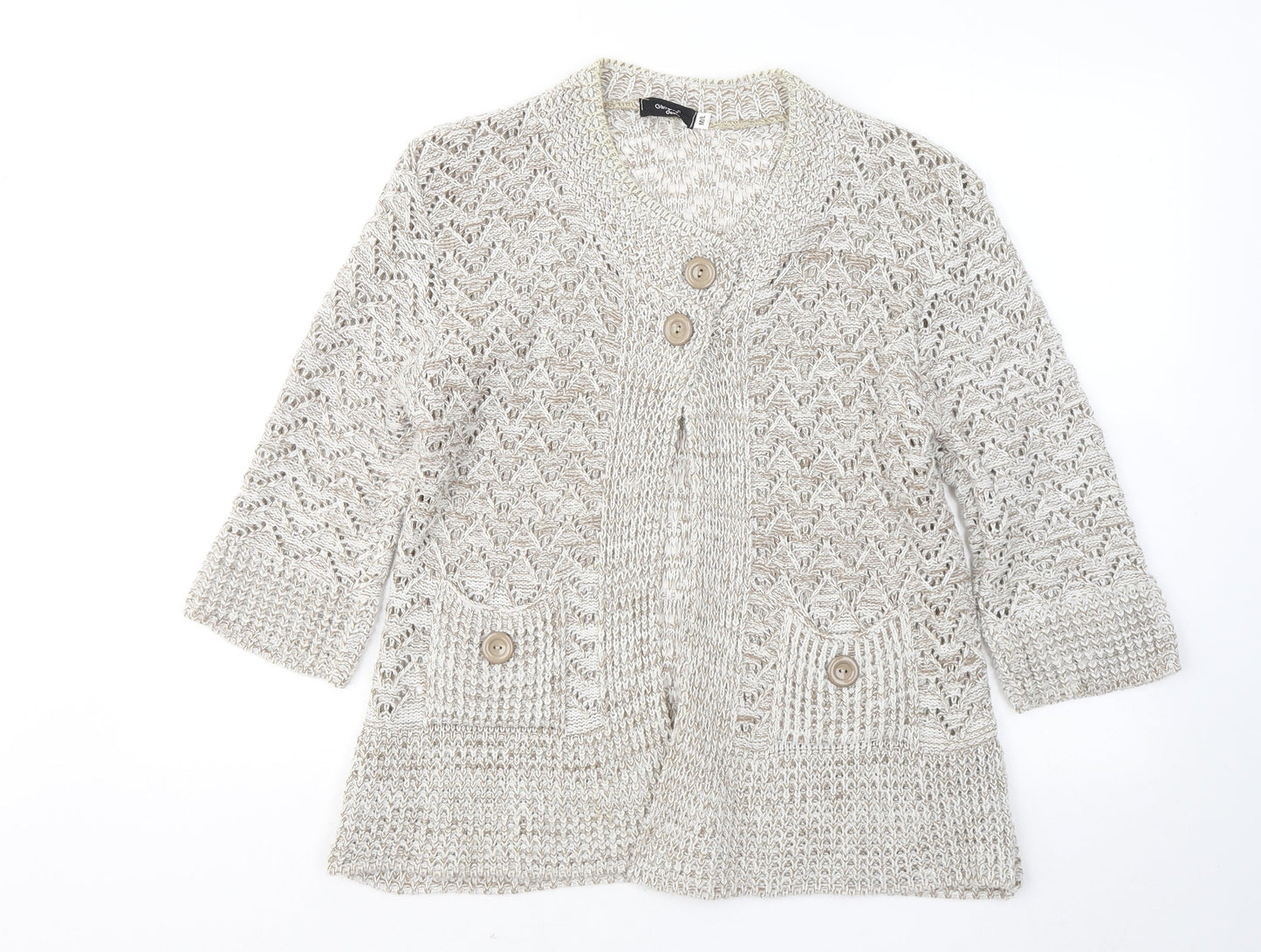 Glimpse Womens Brown Round Neck Acrylic Cardigan Jumper Size M