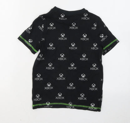 F&F Boys Black Geometric Cotton Basic T-Shirt Size 5-6 Years Round Neck - Xbox