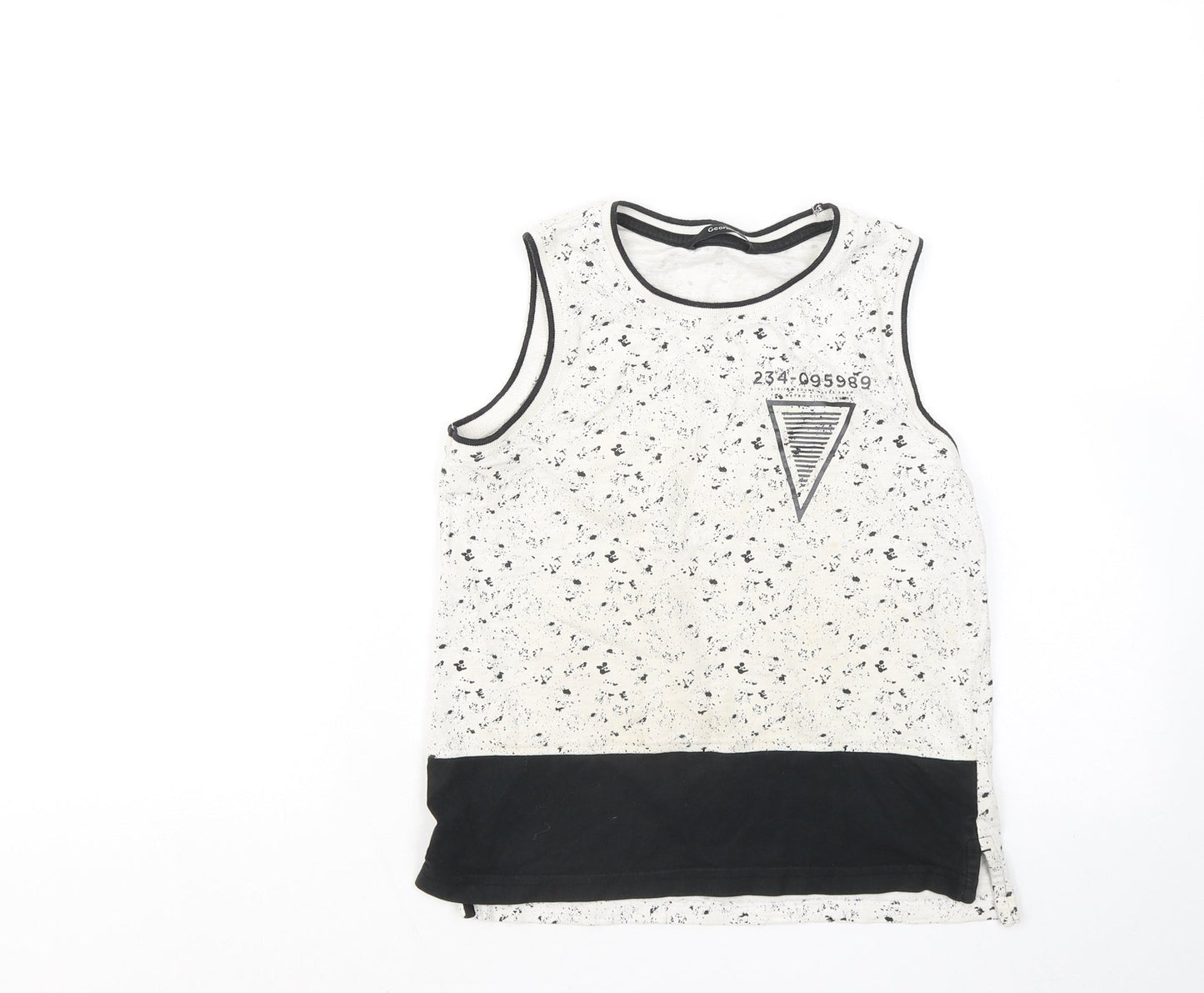 George Boys White Geometric Cotton Basic Tank Size 8-9 Years Round Neck - 234-095989
