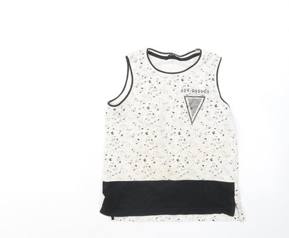 George Boys White Geometric Cotton Basic Tank Size 8-9 Years Round Neck - 234-095989