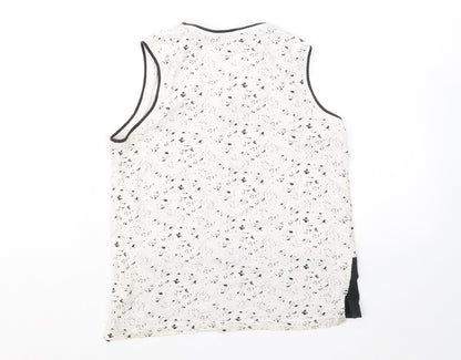 George Boys White Geometric Cotton Basic Tank Size 8-9 Years Round Neck - 234-095989