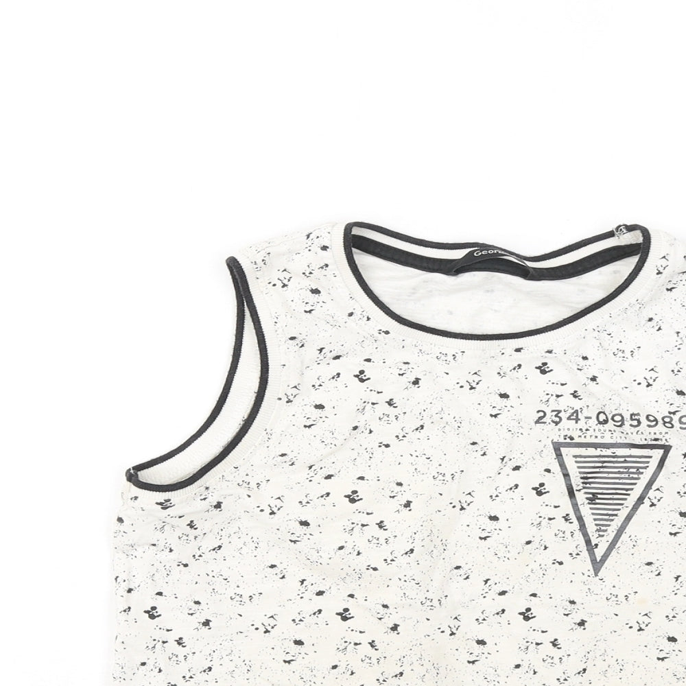George Boys White Geometric Cotton Basic Tank Size 8-9 Years Round Neck - 234-095989