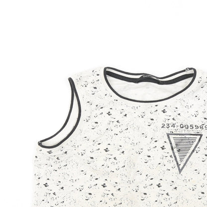 George Boys White Geometric Cotton Basic Tank Size 8-9 Years Round Neck - 234-095989