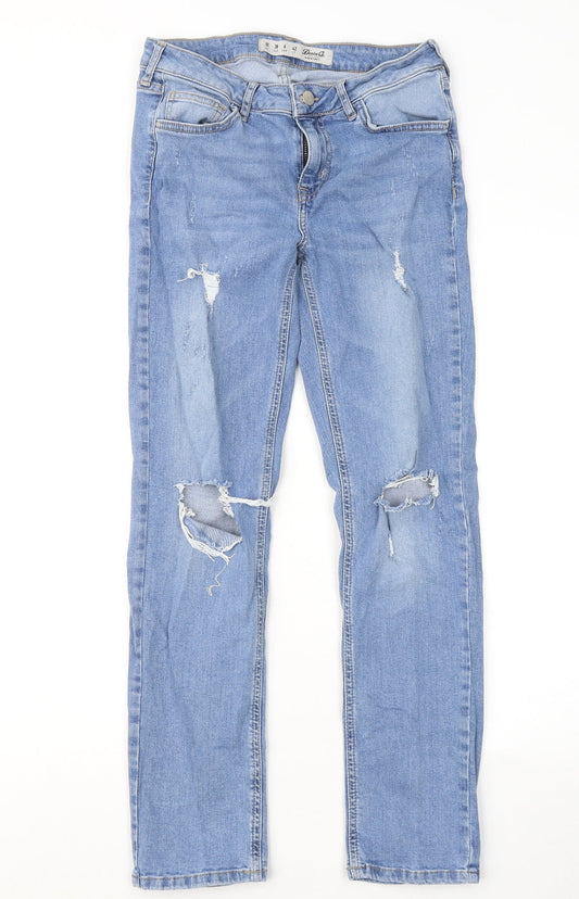 Denim & Co. Womens Blue Cotton Straight Jeans Size 10 L27 in Slim Zip