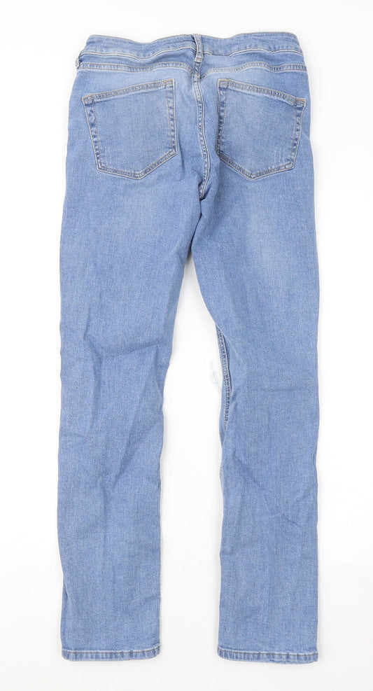 Denim & Co. Womens Blue Cotton Straight Jeans Size 10 L27 in Slim Zip