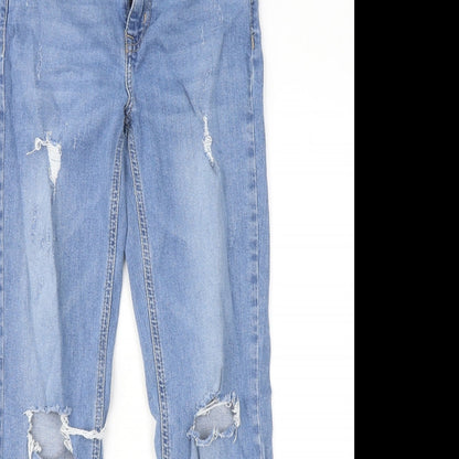 Denim & Co. Womens Blue Cotton Straight Jeans Size 10 L27 in Slim Zip