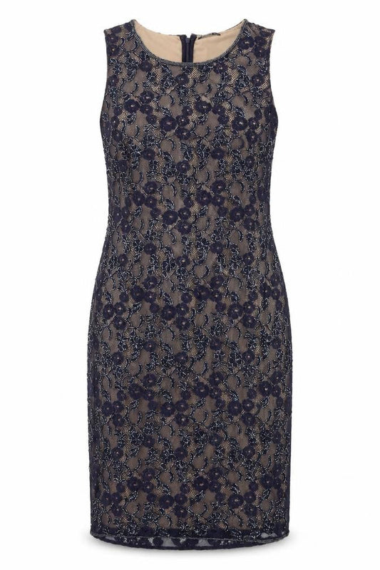 Roman Womens Blue Polyamide Pencil Dress Size 12 Scoop Neck - Lace Detail