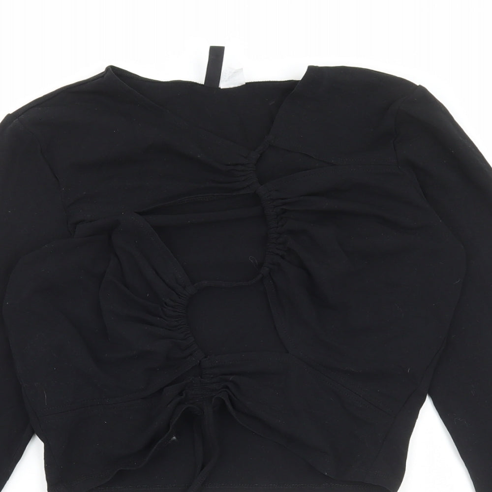 Womens UK Size L Divided by H&M Black Cropped T-Shirt