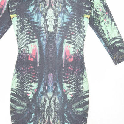 River Island Womens Multicoloured Geometric Polyester Bodycon Size 6 Round Neck