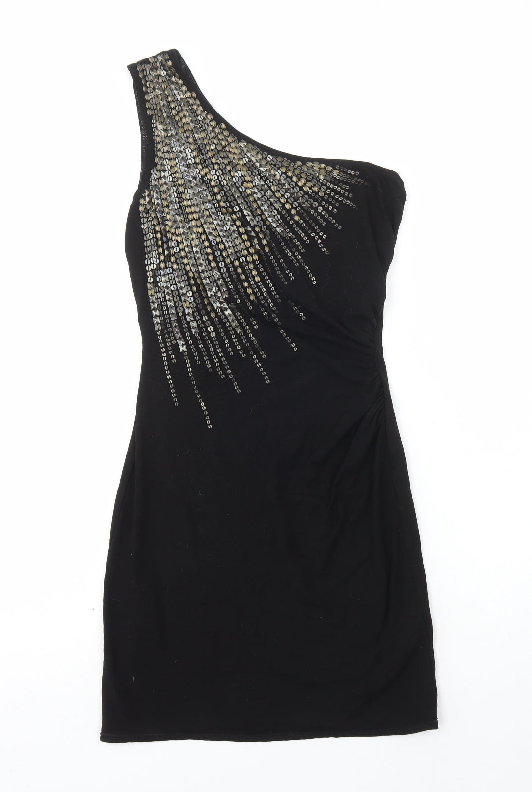 Warehouse Womens Black Viscose Bodycon Size 8 One Shoulder