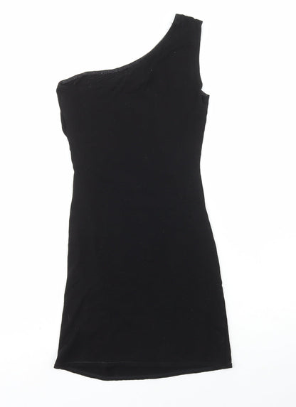 Warehouse Womens Black Viscose Bodycon Size 8 One Shoulder