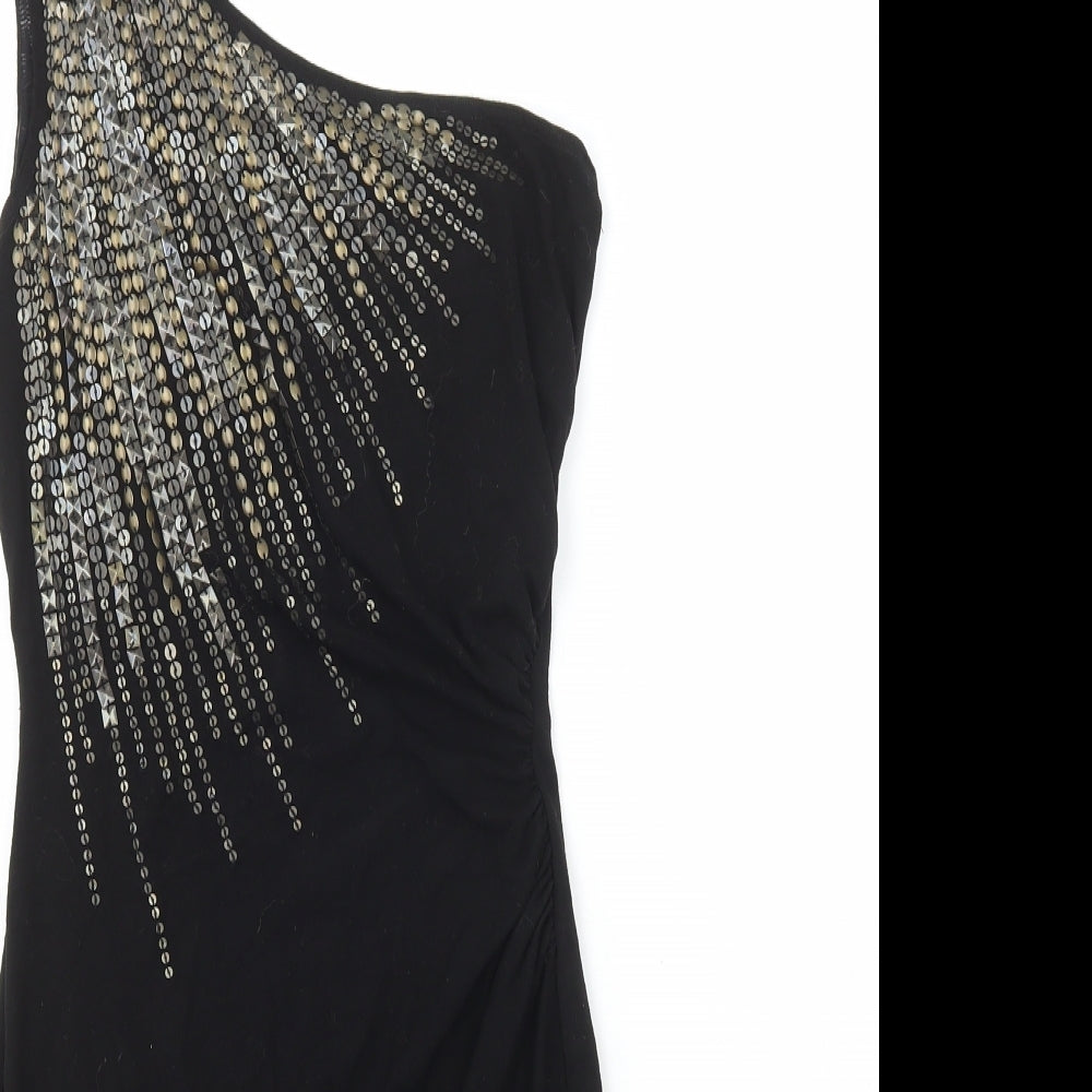 Warehouse Womens Black Viscose Bodycon Size 8 One Shoulder