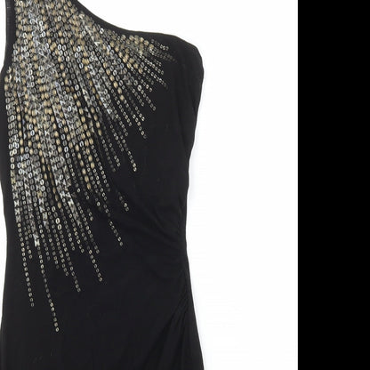 Warehouse Womens Black Viscose Bodycon Size 8 One Shoulder
