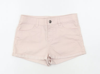 H&M Womens Beige Cotton Dungaree Shorts Shorts Size 8 Regular