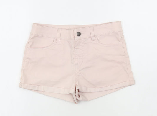 H&M Womens Beige Cotton Dungaree Shorts Shorts Size 8 Regular