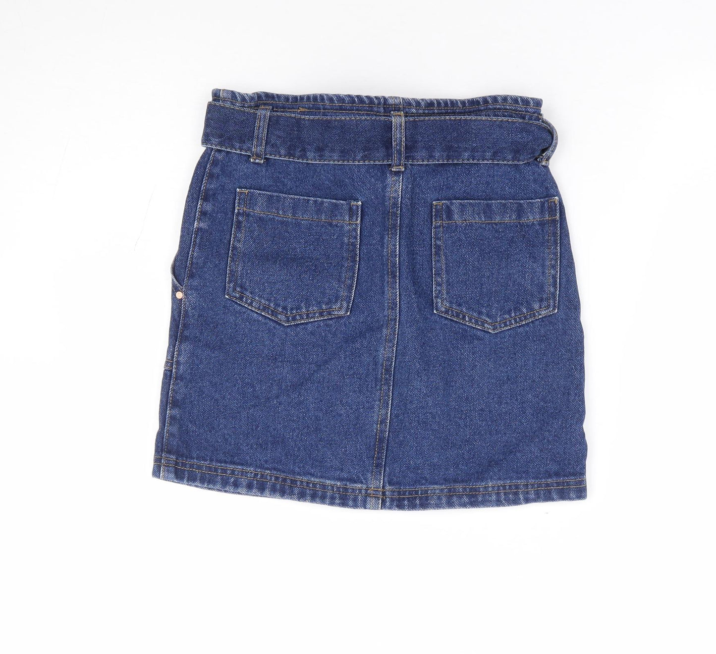 Primark Girls Blue 100% Cotton A-Line Skirt Size 10-11 Years Regular Zip