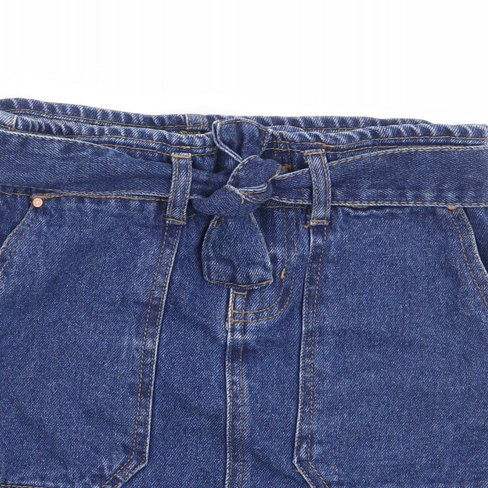 Primark Girls Blue 100% Cotton A-Line Skirt Size 10-11 Years Regular Zip