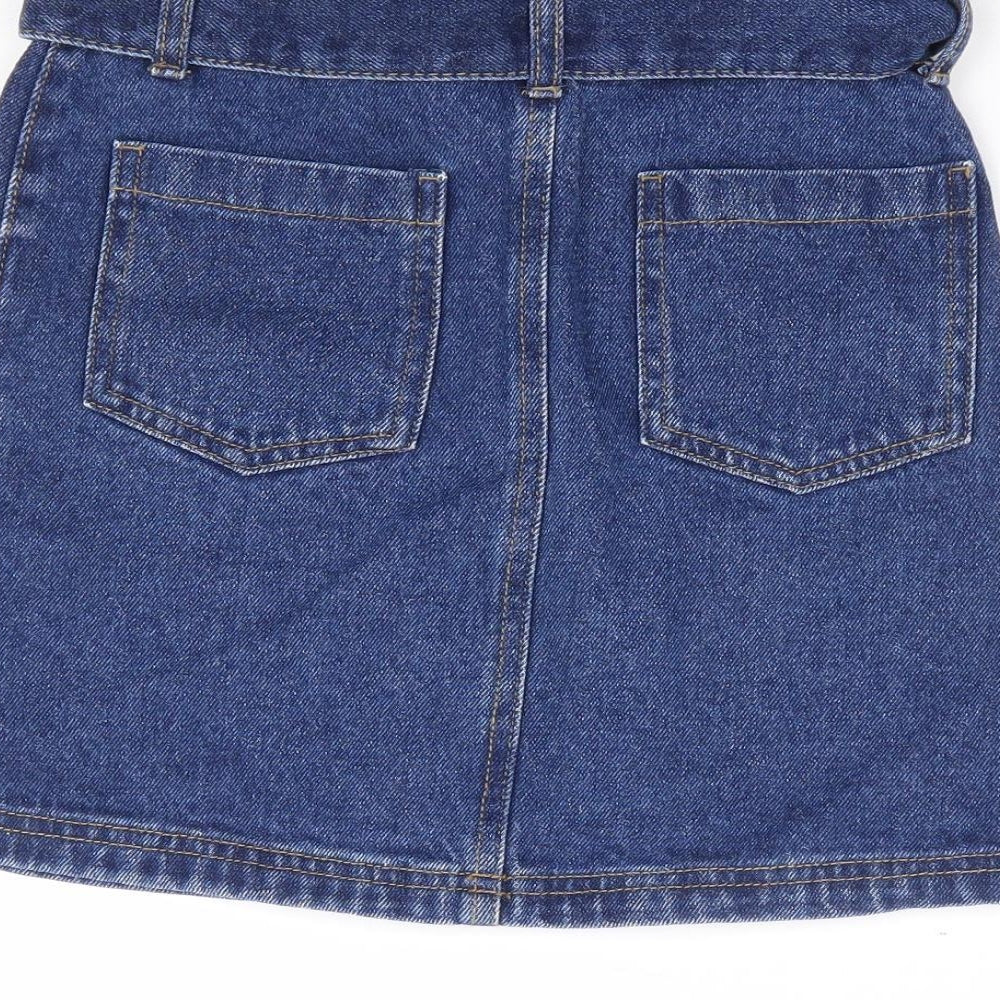 Primark Girls Blue 100% Cotton A-Line Skirt Size 10-11 Years Regular Zip