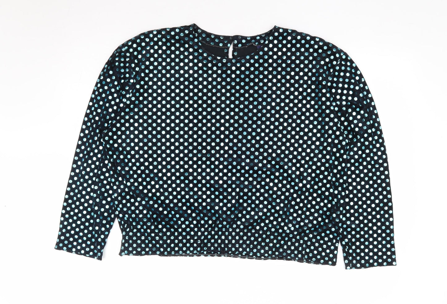 6th Sense Womens Black Polka Dot Nylon Jersey Blouse Size L Round Neck