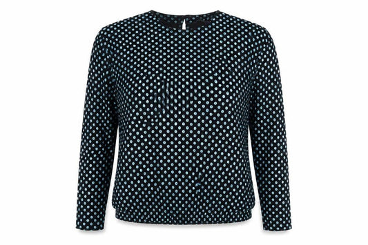 6th Sense Womens Black Polka Dot Nylon Jersey Blouse Size L Round Neck