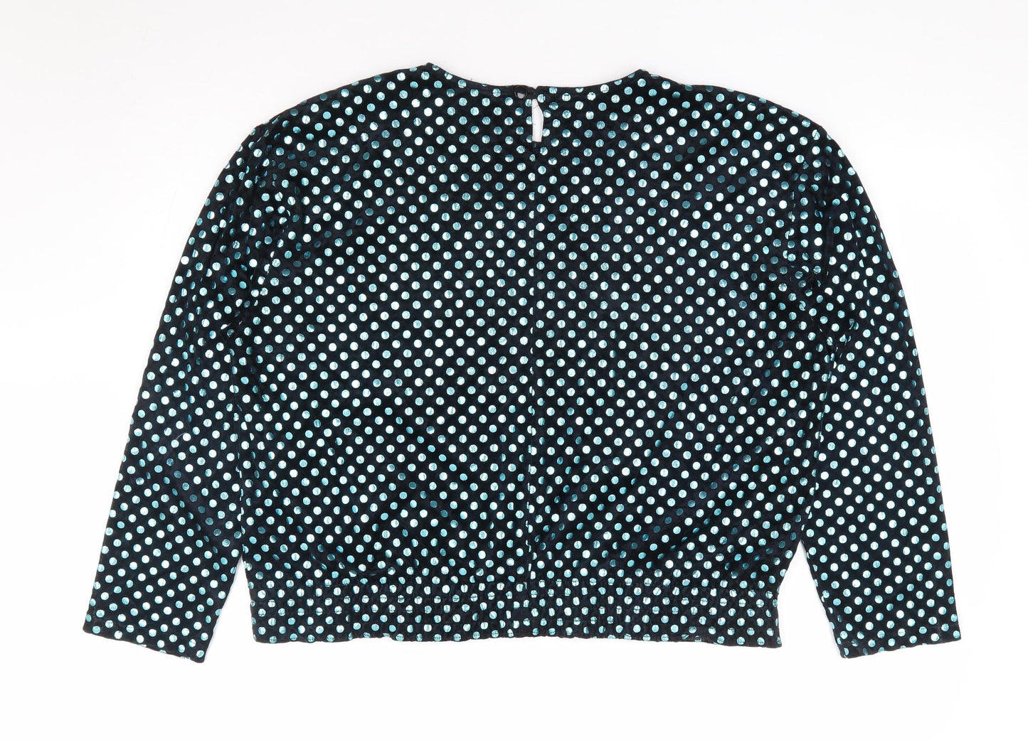 6th Sense Womens Black Polka Dot Nylon Jersey Blouse Size L Round Neck