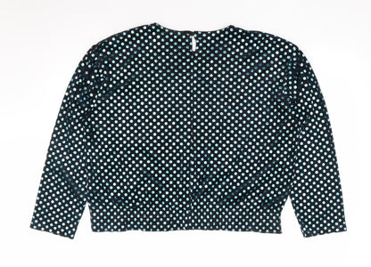 6th Sense Womens Black Polka Dot Nylon Jersey Blouse Size L Round Neck
