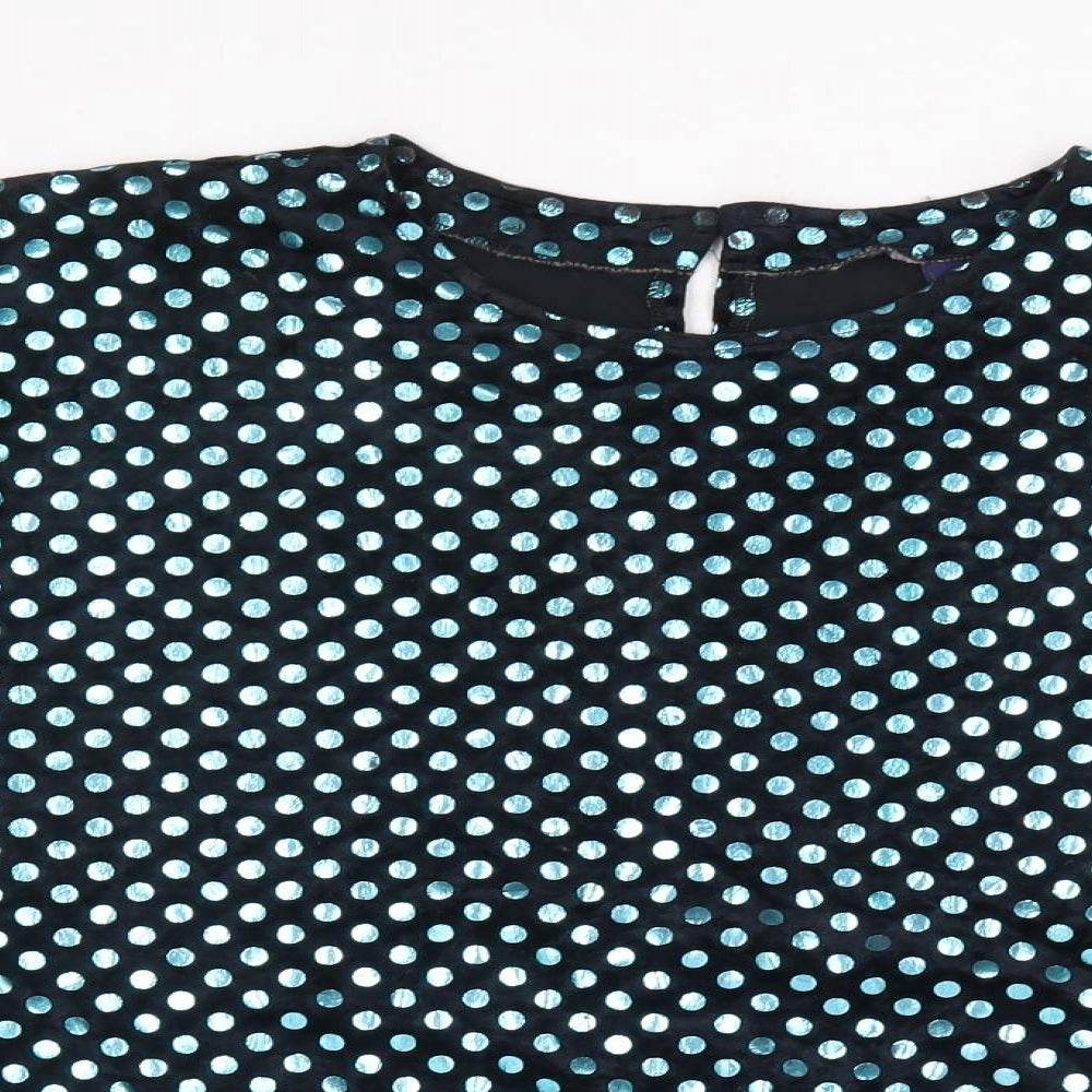 6th Sense Womens Black Polka Dot Nylon Jersey Blouse Size L Round Neck