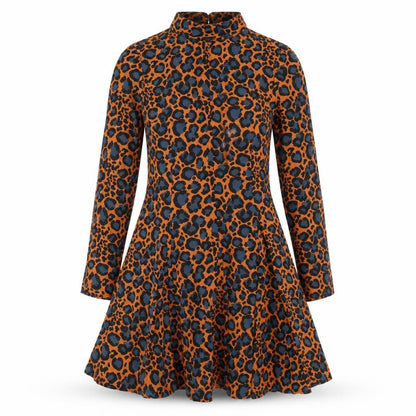 Topshop Womens Brown Animal Print Viscose Fit & Flare Size 10 High Neck Zip