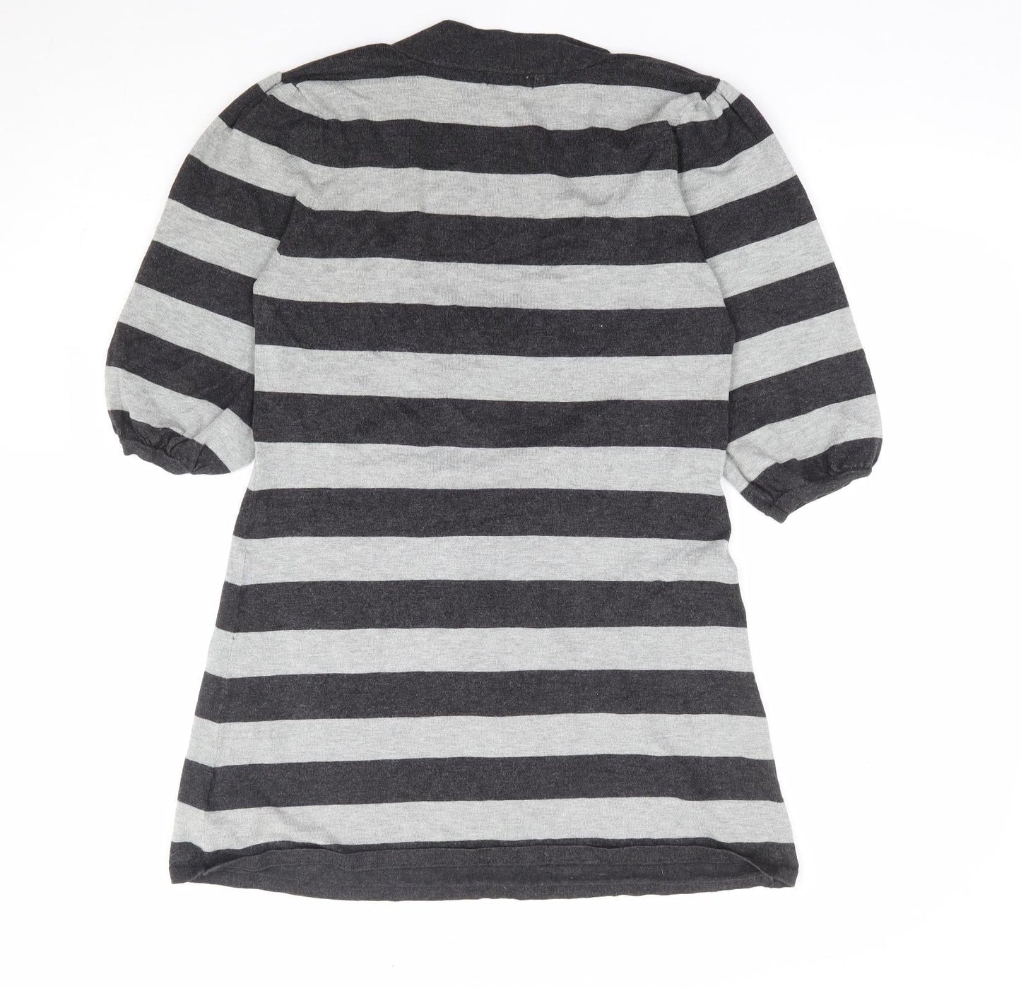 F&F Womens Grey Square Neck Striped Viscose Tunic Jumper Size 10