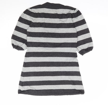 F&F Womens Grey Square Neck Striped Viscose Tunic Jumper Size 10