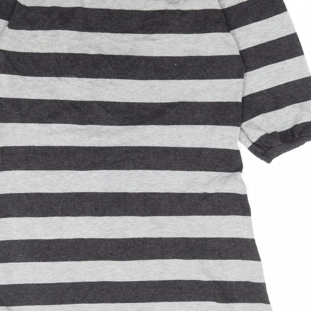 F&F Womens Grey Square Neck Striped Viscose Tunic Jumper Size 10